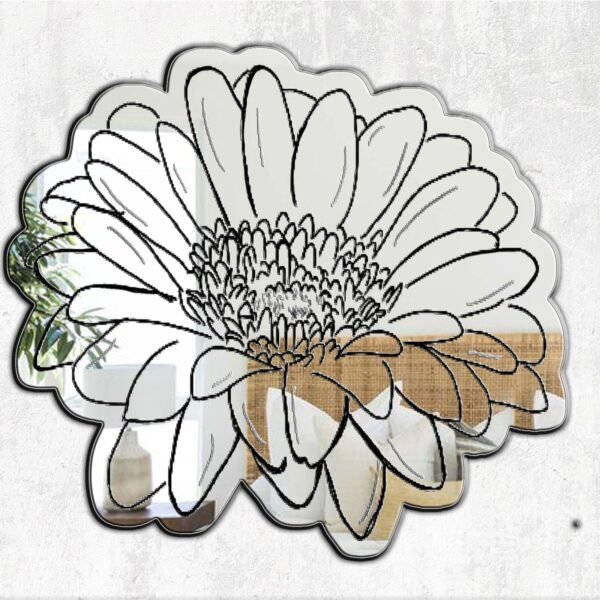 Floral-themed mirror with petal-like white borders.