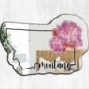 A mirror featuring a watercolor design of Montana with its state flower, the Bitterroot.