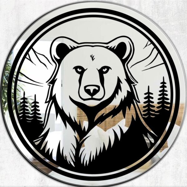 Decorative wall mirror featuring a bear patch design, adding a rustic and nature-inspired touch.