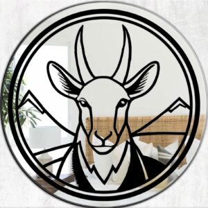 A wall mirror with an antelope patch design, combining natural elements with a stylish frame.