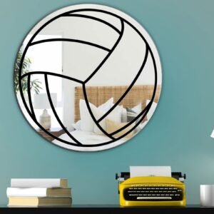 A black acrylic mirror featuring a "Volleyball Power" design with a heart-shaped volleyball graphic.