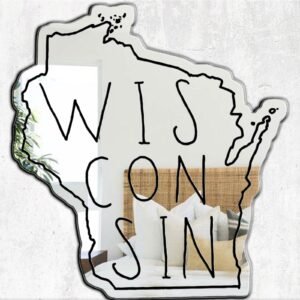 Wisconsin-themed mirror with white frame and state text.