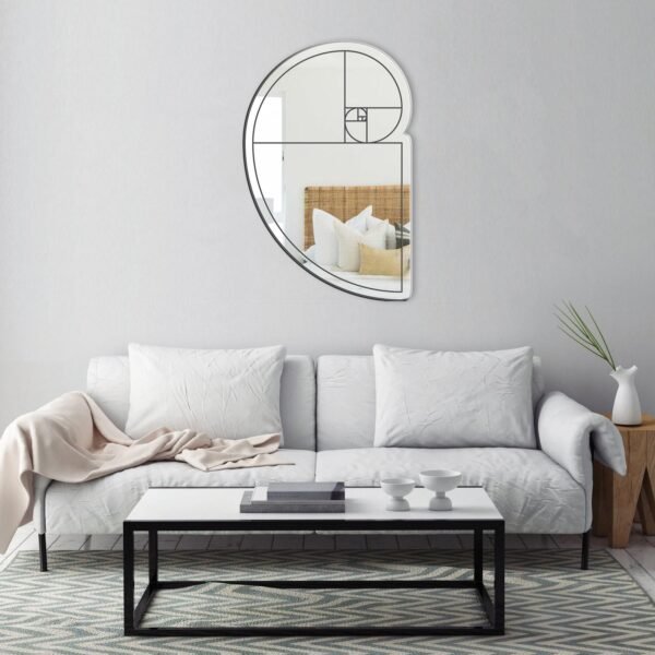 Artistic mirror featuring sections in a golden spiral.