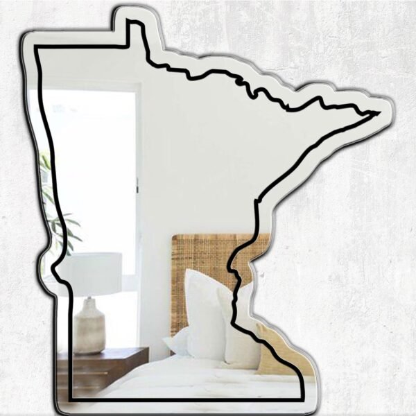 Custom mirror with hand-drawn Minnesota map and landmarks.