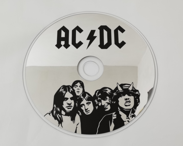 Mirror featuring a CD design inspired by AC/DC