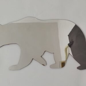 Bear-shaped mirror with '2' design and wooden frame.