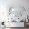 Mirror with bear and mountain range silhouette.