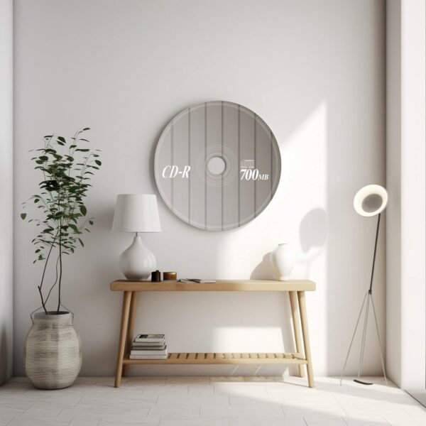 Wall mirror designed in the style of a retro CD disc