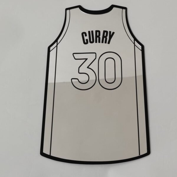 Reflective view of a custom basketball jersey.