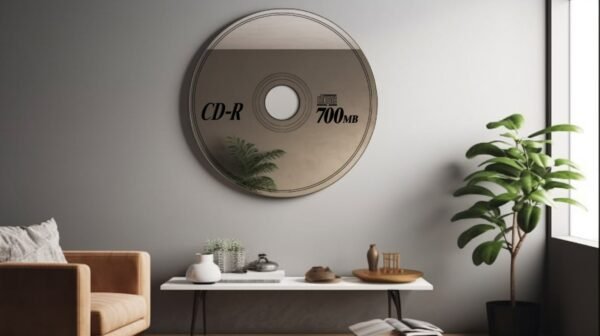 Wall mirror styled to look like a retro CD disc