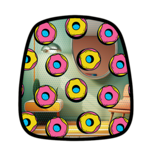 Colorful donut-shaped mirror with pop art style accents.