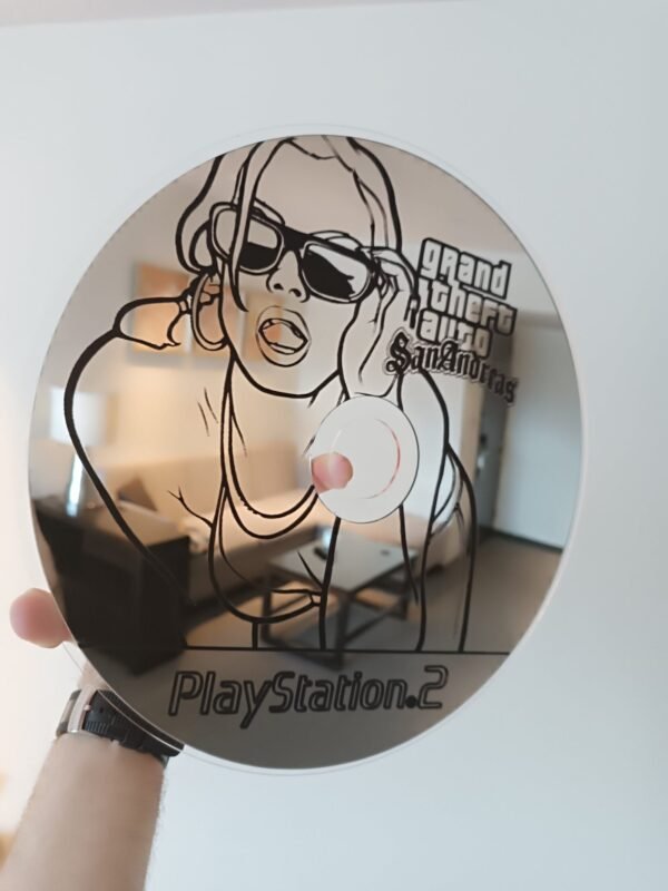 Vanity mirror encased in "GTA San Andreas" disc.