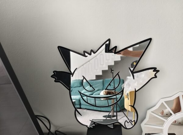 Custom Gengar Pokémon-shaped mirror, featuring a playful design.