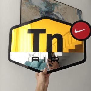 Custom Nike TN AIR mirror in gold and silver colors, perfect for modern decor