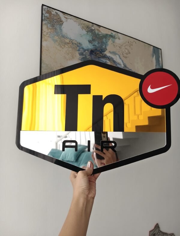 Custom Nike TN AIR mirror in gold and silver colors, perfect for modern decor