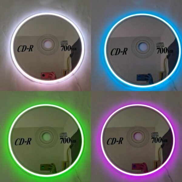 Neon CD mirror with RGB lighting.