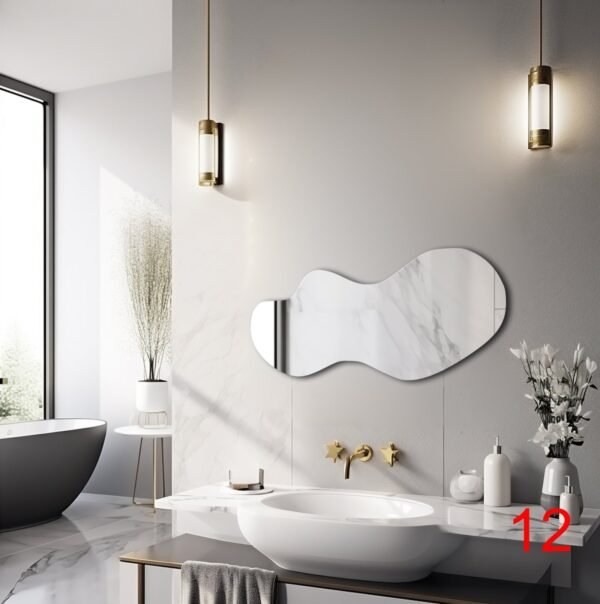 Irregularly shaped mirrors designed to resemble a pond for bathroom decor