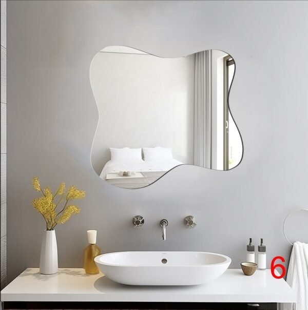 Irregularly shaped mirrors designed to mimic the contours of a serene pond for bathroom use