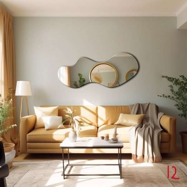 Asymmetrical irregular mirror designed for modern living room decor