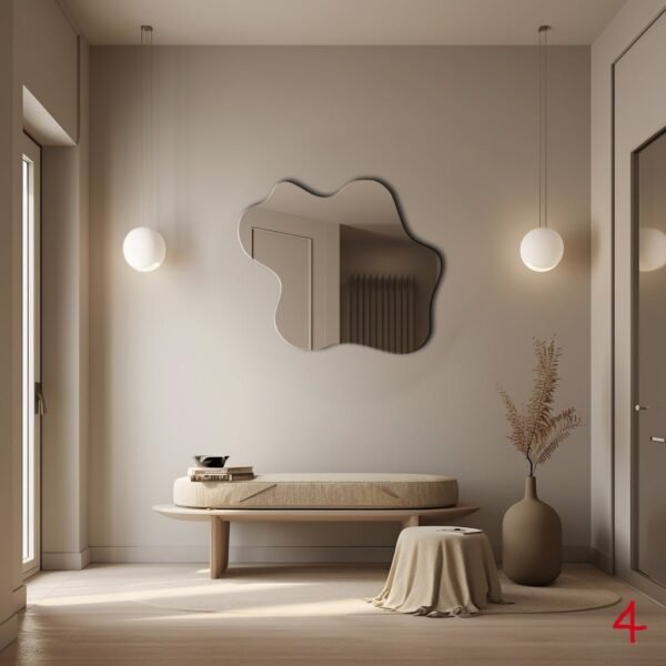 Asymmetrical irregular mirror designed for modern living room decor