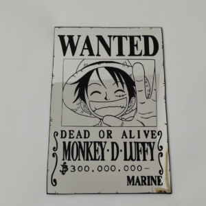 Custom mirror featuring 'Wanted' poster design of Luffy from One Piece.