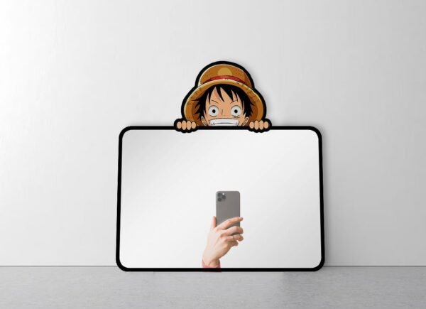 Anime-themed mirror designed like Luffy’s sneaker for selfies.