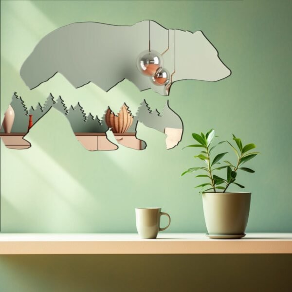 Decorative bear mountain range mirror art.