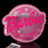 Mirror featuring a Barbie-themed RGB light disc design