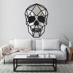 Geometric skull-shaped mirror wall art for home decor.