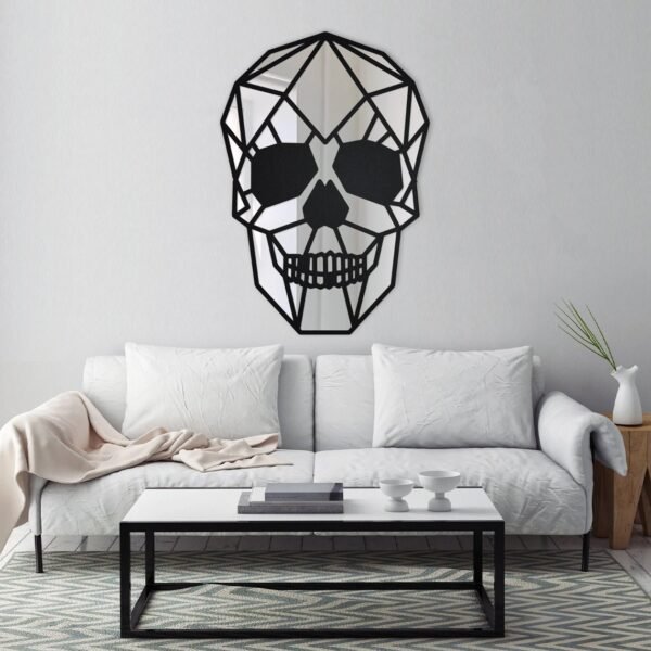Geometric skull-shaped mirror wall art for home decor.