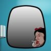 Wall mirror featuring a pop-art design of Snow White smoking a cigarette