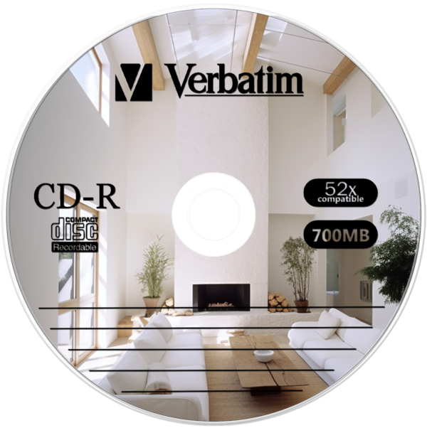 Reflective Verbatim CD-R discs stack on a white surface.