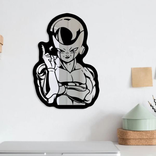 Frieza from Dragon Ball Z reflected in a stylized mirror.