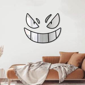 Round mirror with Gengar's smiling face design from Pokémon.