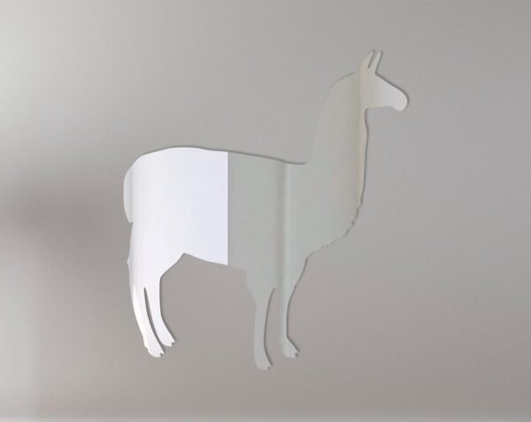 Mirror sign shaped like a number 1 with alpaca design.