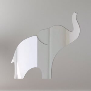 Baby elephant-shaped mirror with reflective surface and hanging loop.