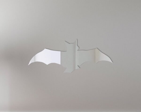 Reflective 'Bat 1' shaped mirror sign with black border.