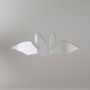 Decorative 'Bat 5' mirror sign with bat-shaped frame and reflective surface.