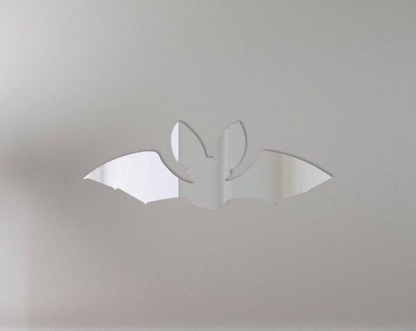 Decorative 'Bat 5' mirror sign with bat-shaped frame and reflective surface.