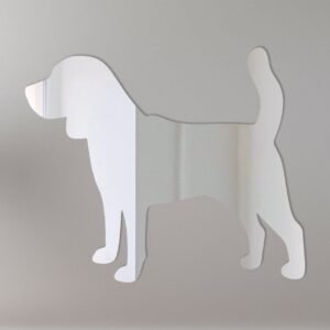 Decorative mirror shaped like a Beagle with 'Welcome' text.