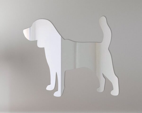 Decorative mirror shaped like a Beagle with 'Welcome' text.