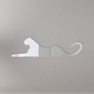 Reflective sign with a large cat silhouette and text.