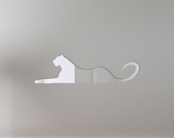 Reflective sign with a large cat silhouette and text.