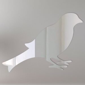 Round mirror with a bird-shaped frame on a white background.