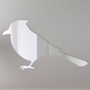 Blue Jay-themed mirror sign with reflective surface and bird design.