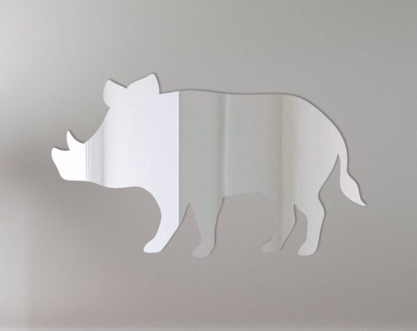 Decorative sign with a mirror and a boar illustration.
