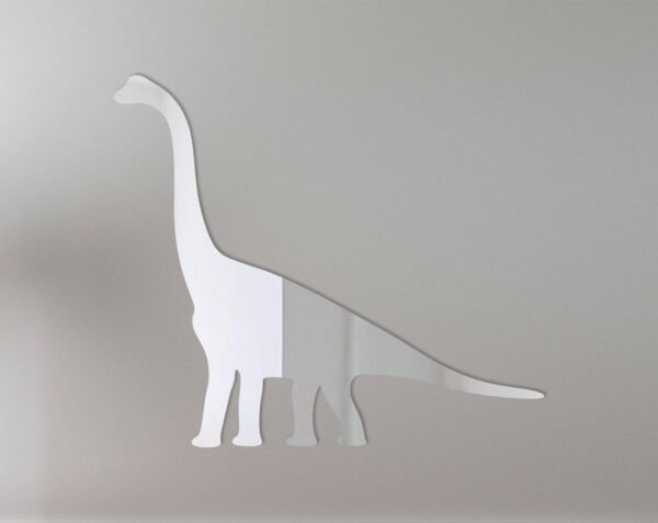 Reflective mirror shaped like a Brachiosaurus dinosaur.