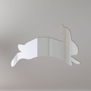 Three-panel mirror with bunny-shaped frames in pastel colors.