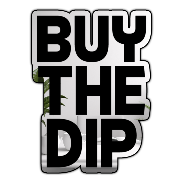 Black text mirror with 'Buy the Dip Crypto Cryptocurrency Gift Idea' slogan.