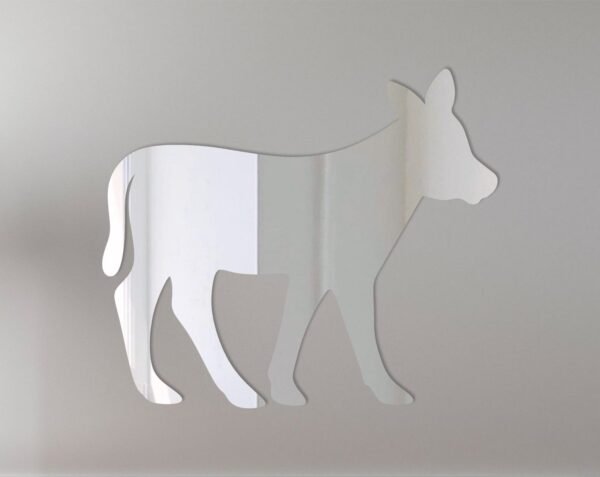 Reflective 'Calf Mirror' road sign with calf graphic and bold text.